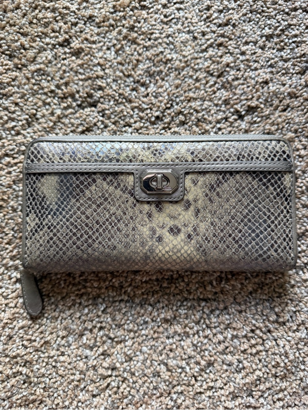 COACH Snakeskin Python Embossed Turnlock Zip Around Wallet